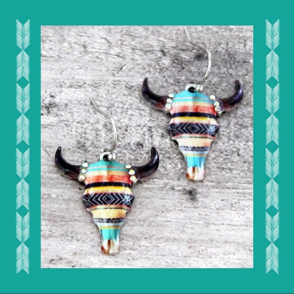 Jewelry - 🐮Steer Head Earrings-Serape Style/Western🐮
